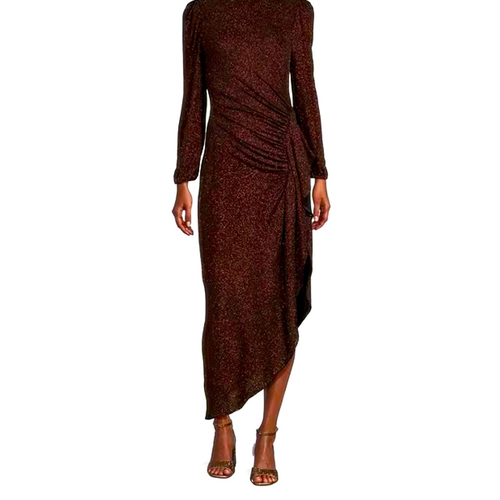 NWT Alex Marie Glitter Faux Wrap Asymmetrical Dress.
